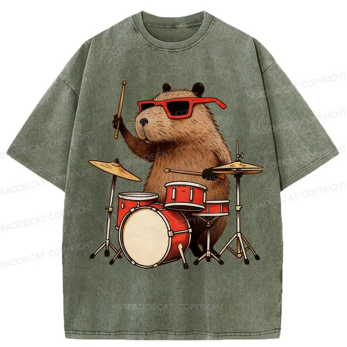 Baddiecat Musical Capybara Washed T-shirt