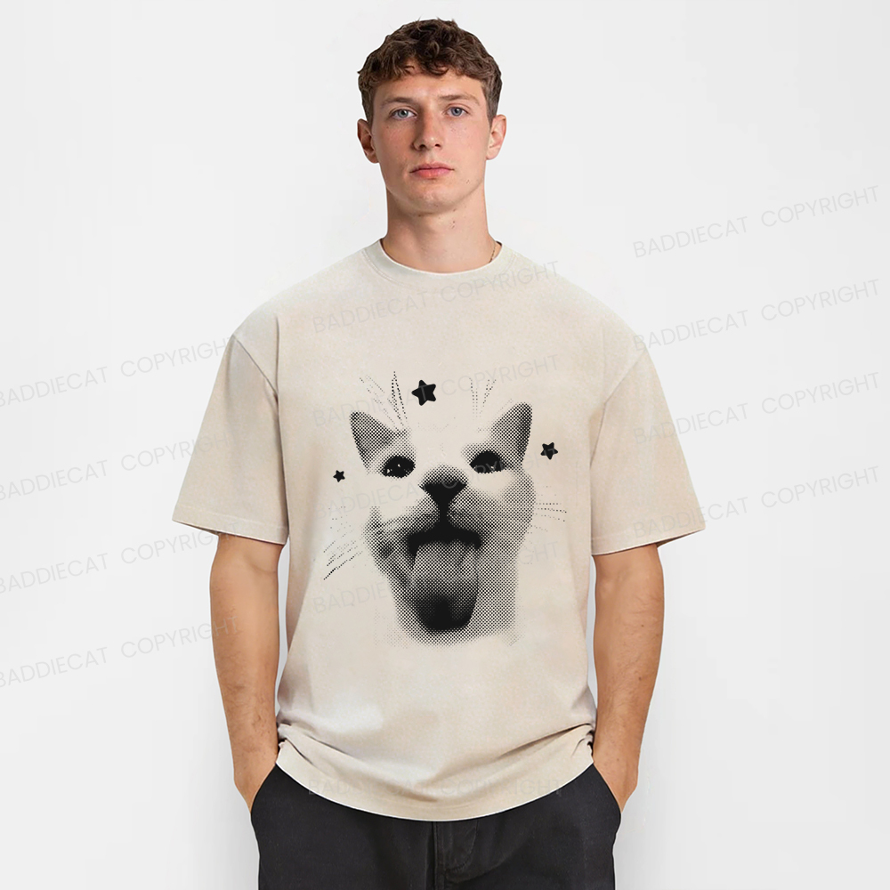 Baddiecat Retro Cat Washed T-shirt