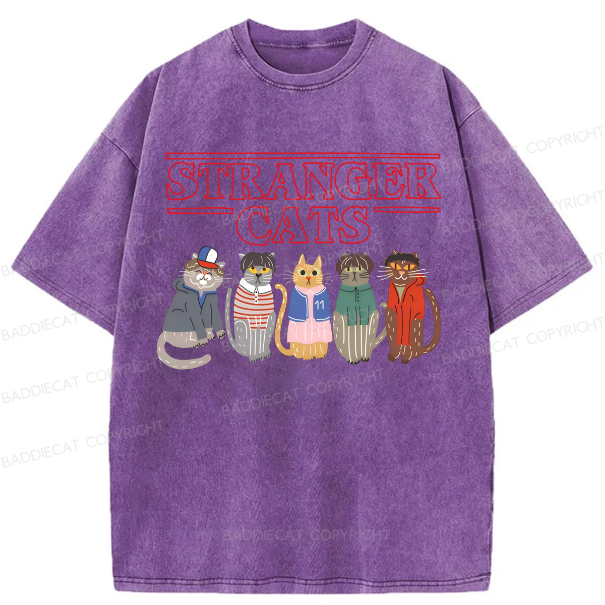 Baddiecat Stranger Cats Washed T-shirt