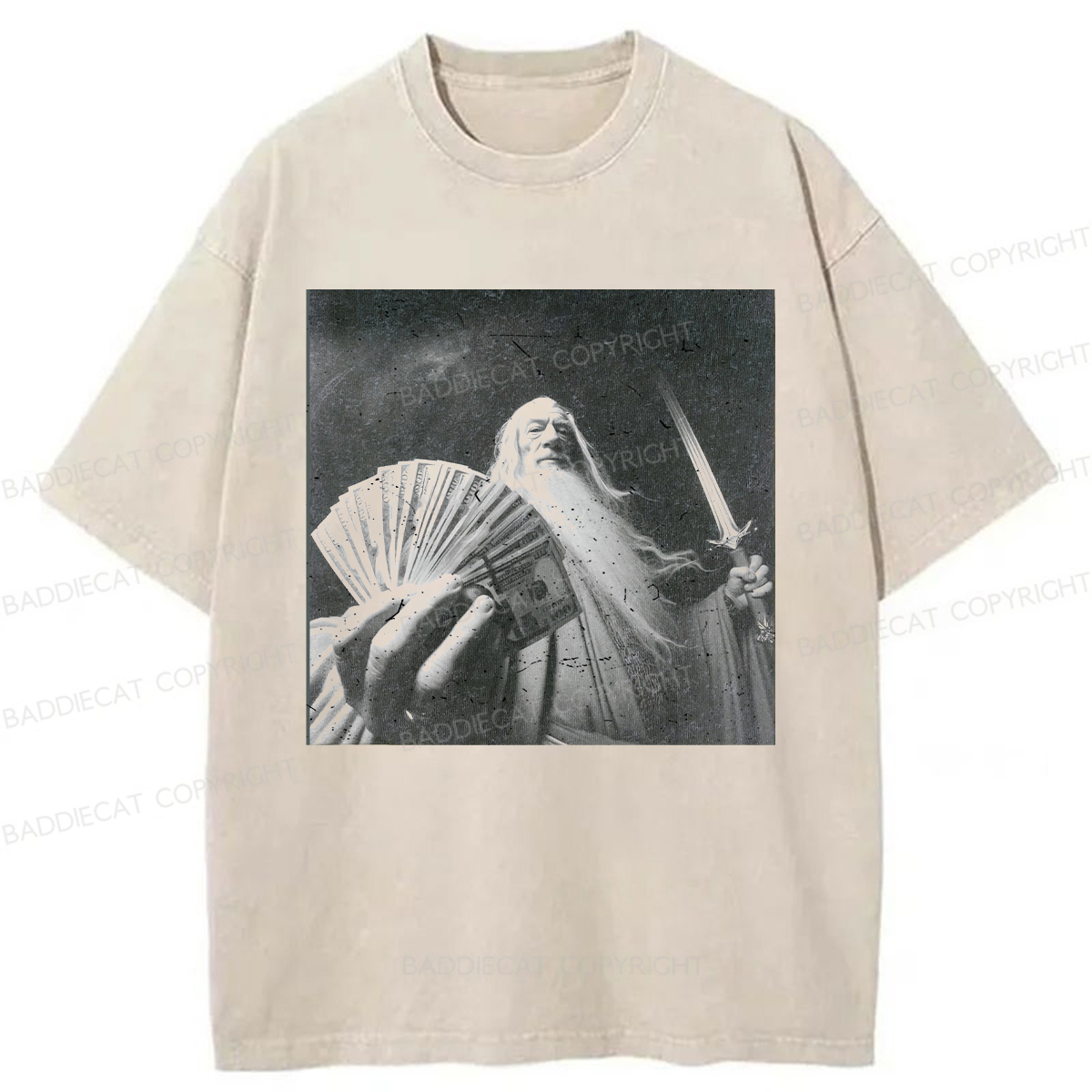 Baddiecat Wizard Old And Rich Comfort Washed T-shirt