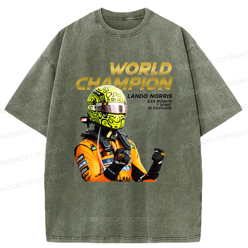 Baddiecat Lando Norris F1 World Champion 2025 Washed T-shirt