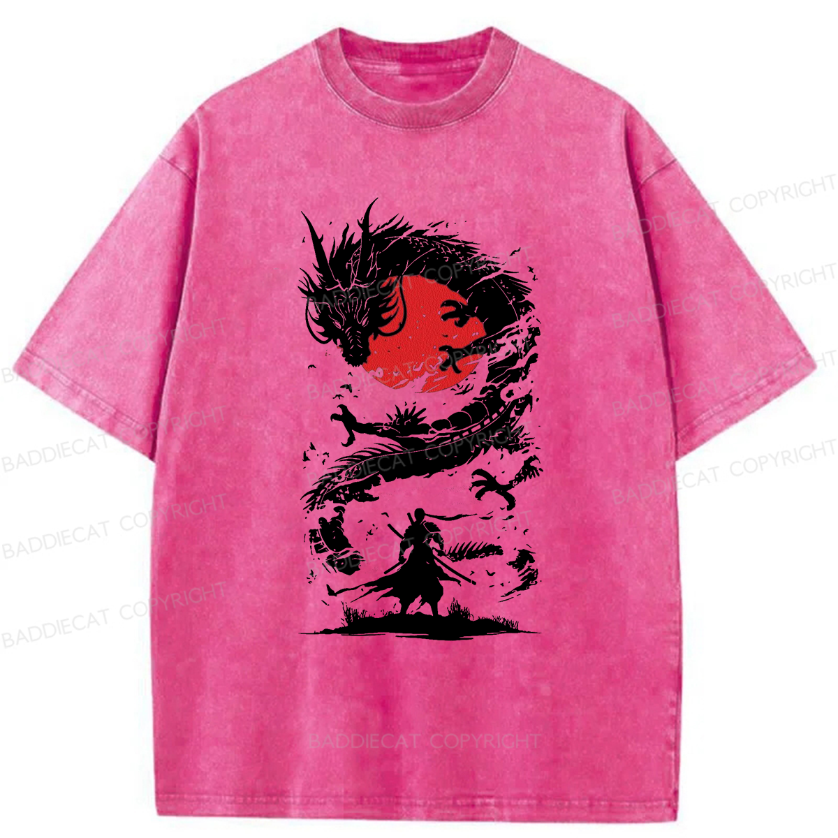 Baddiecat Japanese Fighting Dragon Washed T-shirt