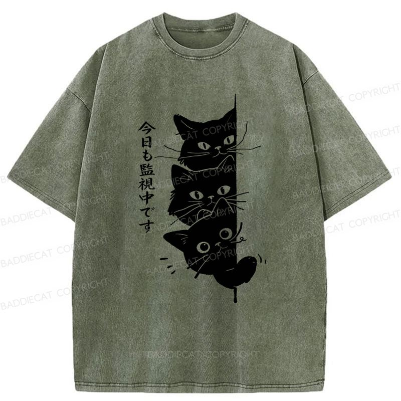 Baddiecat Black Cats Watching You Washed T-shirt