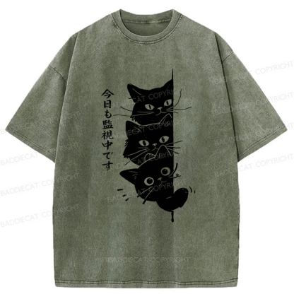 Baddiecat Black Cats Watching You Washed T-shirt