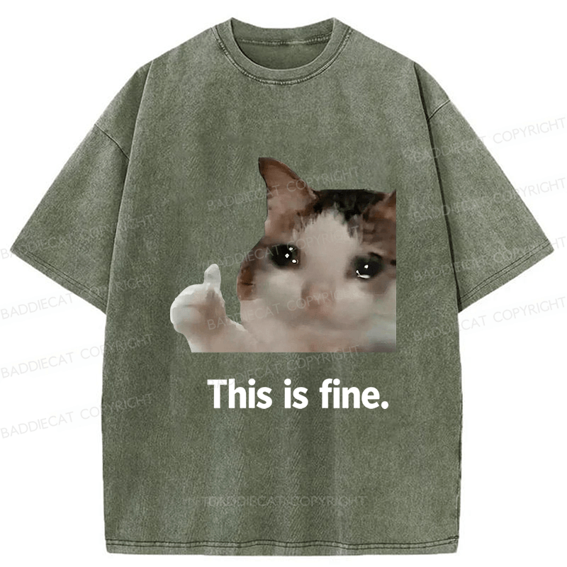 Baddiecat Cat Meme Funny Washed T-shirt