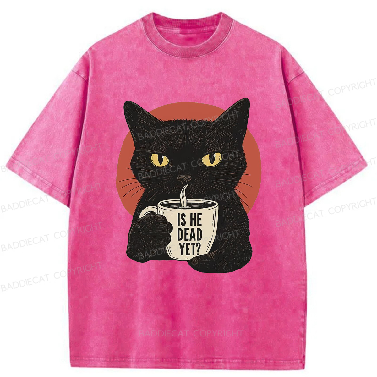 Baddiecat Is He Dead Yet Black Cat Washed T-shirt