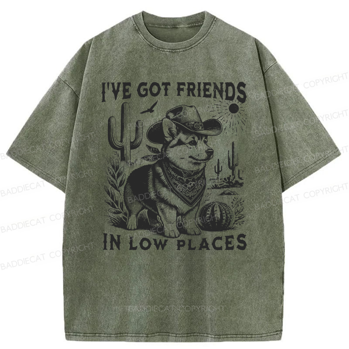 Baddiecat Funny I've Got Friends In Low Places Washed T-shirt
