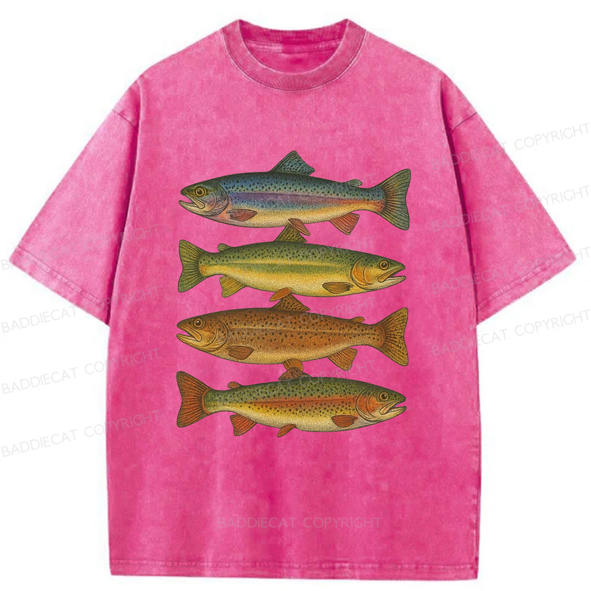 Baddiecat Retro Fishes Washed T-shirt