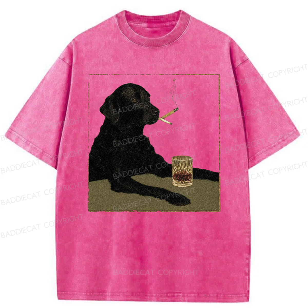 Baddiecat Smoking Dog Washed T-shirt