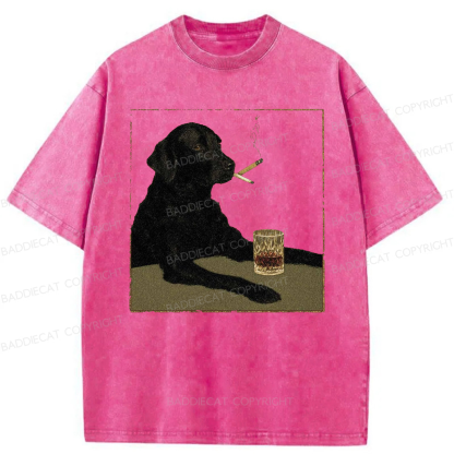 Baddiecat Smoking Dog Washed T-shirt