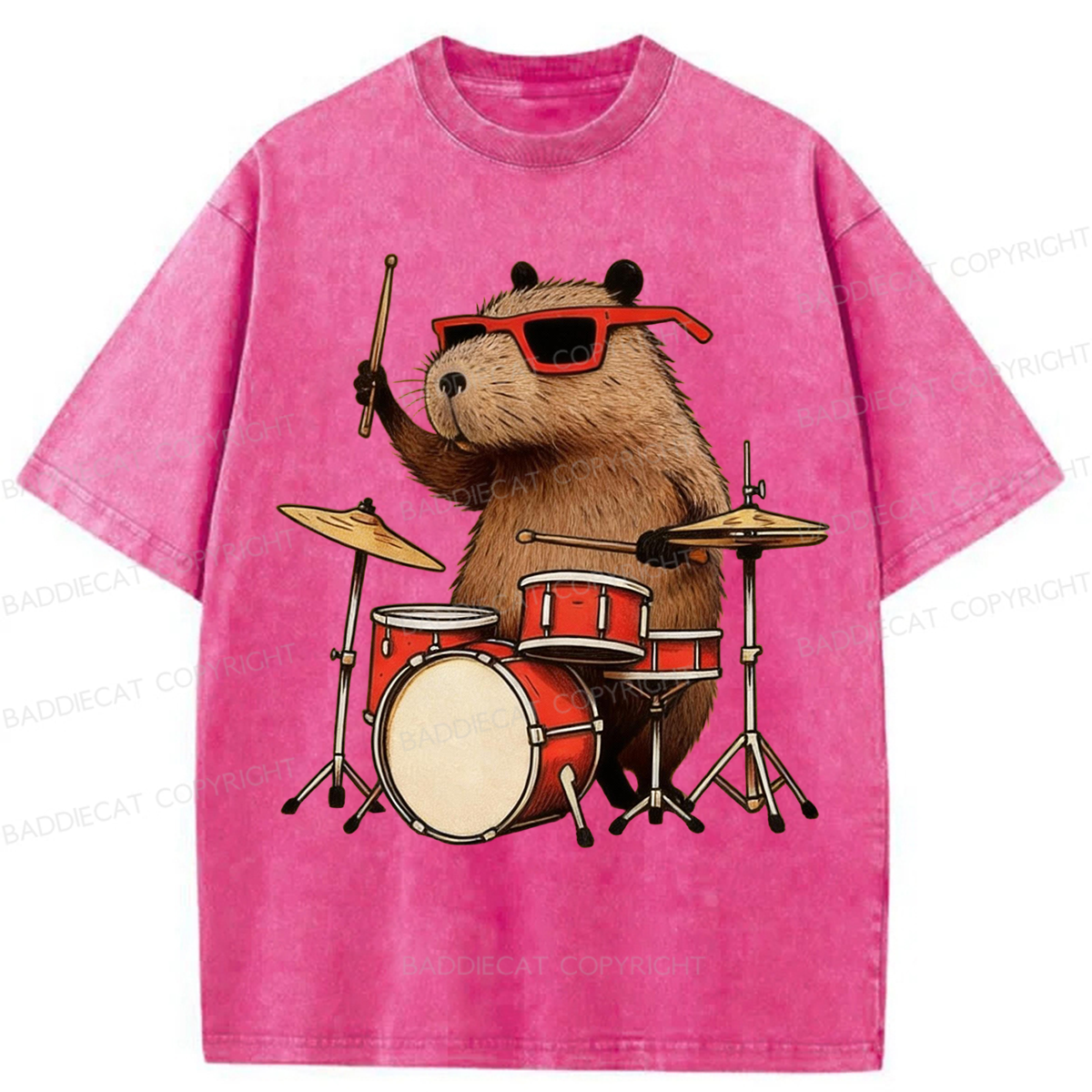 Baddiecat Musical Capybara Washed T-shirt