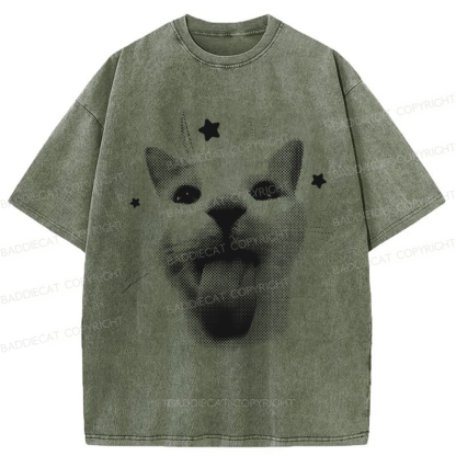 Baddiecat Retro Cat Washed T-shirt