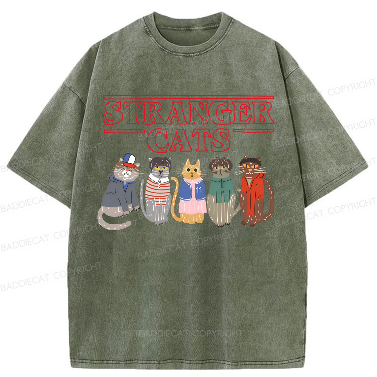 Baddiecat Stranger Cats Washed T-shirt