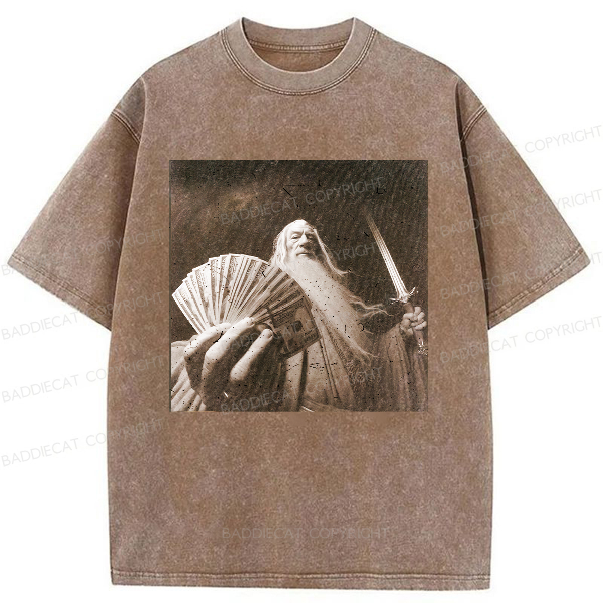 Baddiecat Wizard Old And Rich Comfort Washed T-shirt