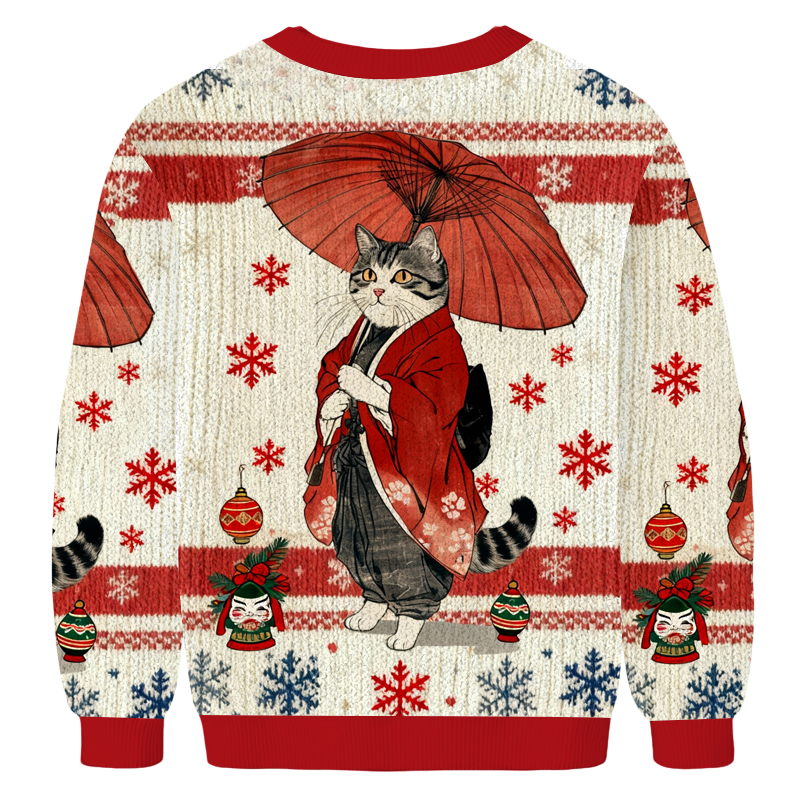 Baddiecat Japanese Style Funny Cat Meme Christmas Ugly Sweatshirt