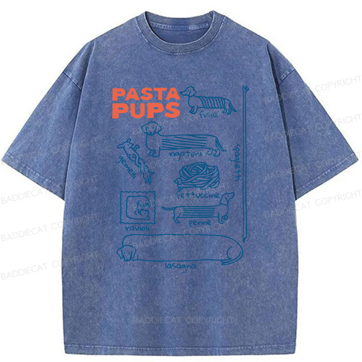 Baddiecat Pasta Pups Dachshunds As Pasta Types Washed T-shirt