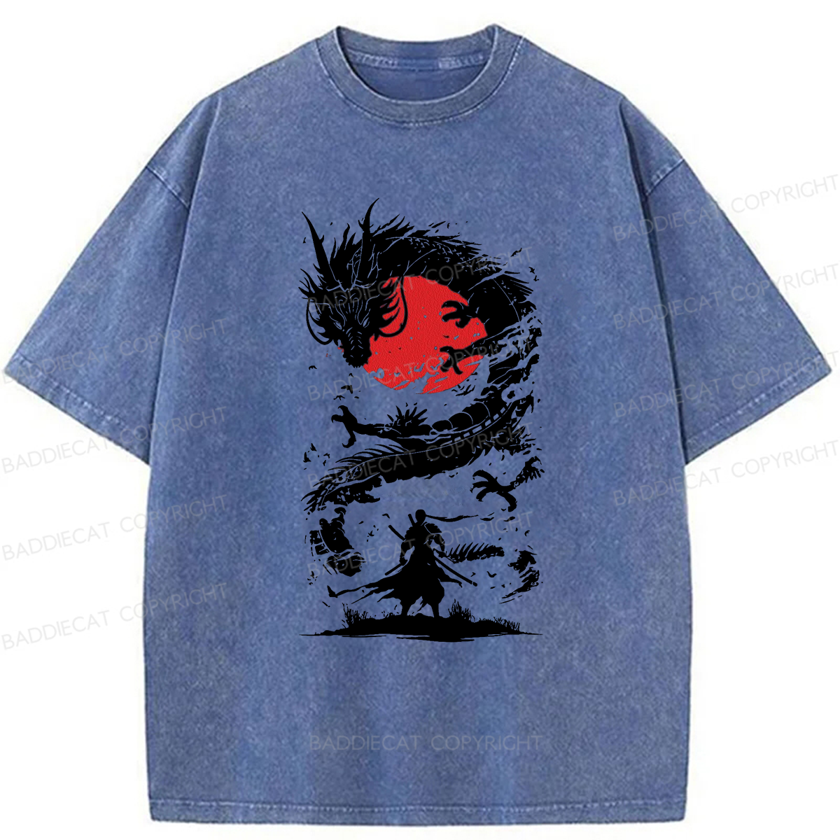 Baddiecat Japanese Fighting Dragon Washed T-shirt