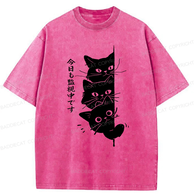 Baddiecat Black Cats Watching You Washed T-shirt