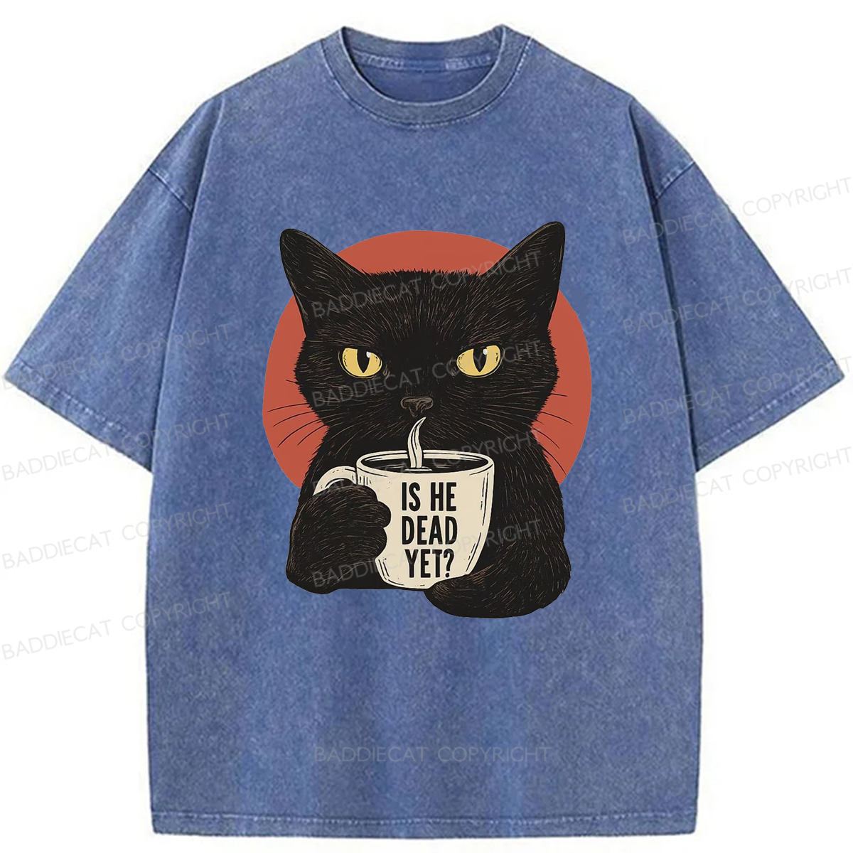 Baddiecat Is He Dead Yet Black Cat Washed T-shirt