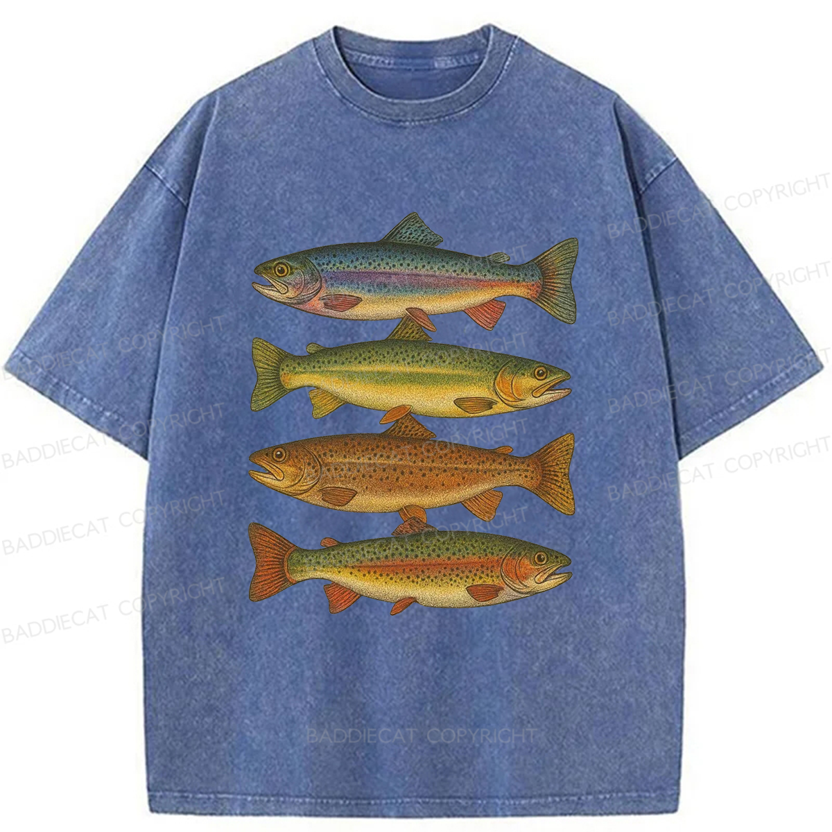 Baddiecat Retro Fishes Washed T-shirt