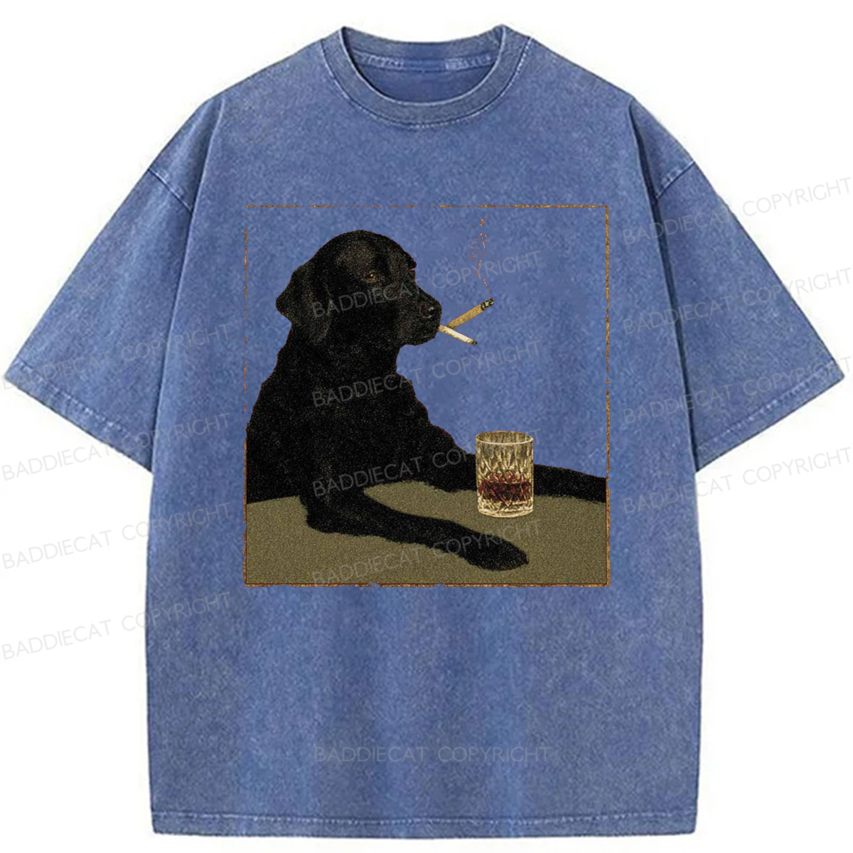 Baddiecat Smoking Dog Washed T-shirt