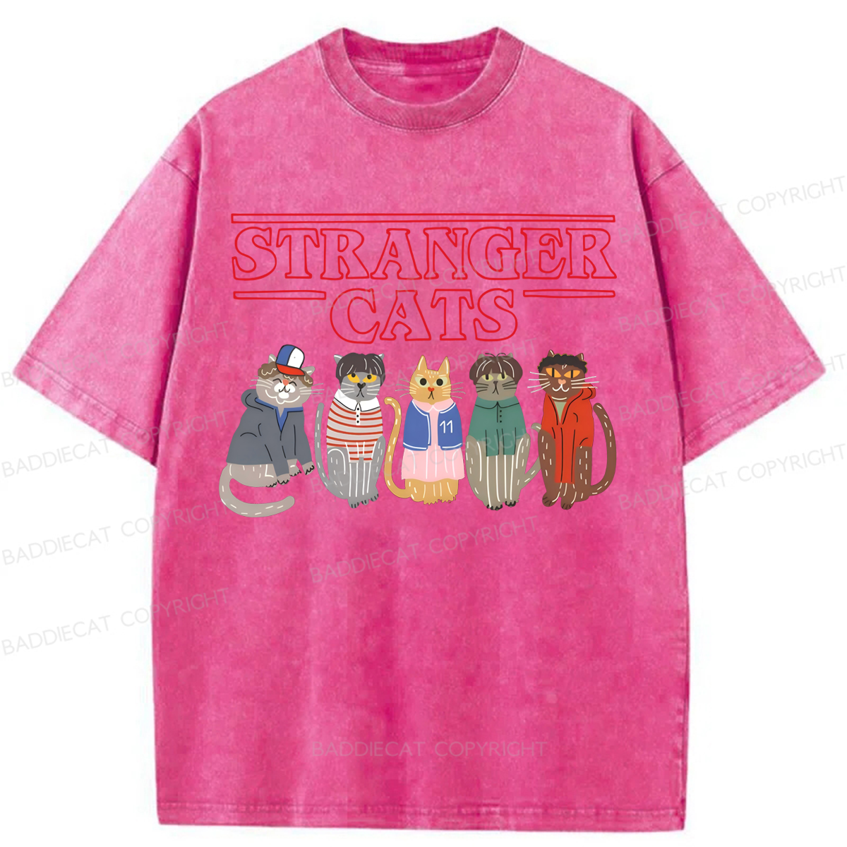 Baddiecat Stranger Cats Washed T-shirt