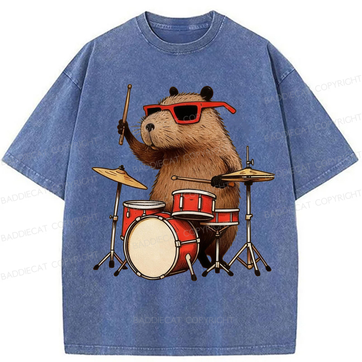 Baddiecat Musical Capybara Washed T-shirt