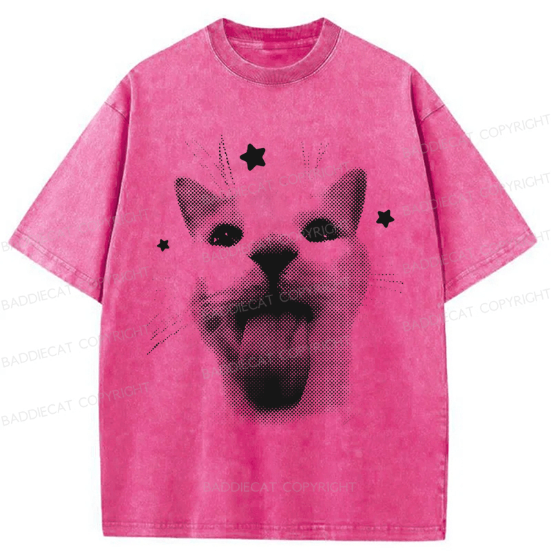 Baddiecat Retro Cat Washed T-shirt