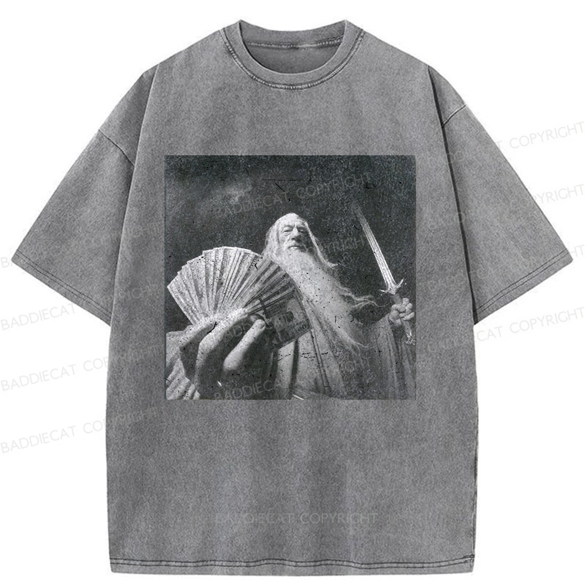 Baddiecat Wizard Old And Rich Comfort Washed T-shirt