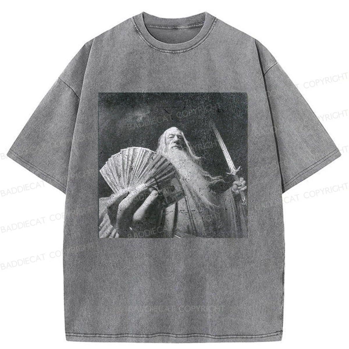 Baddiecat Wizard Old And Rich Comfort Washed T-shirt