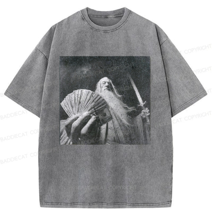 Baddiecat Wizard Old And Rich Comfort Washed T-shirt