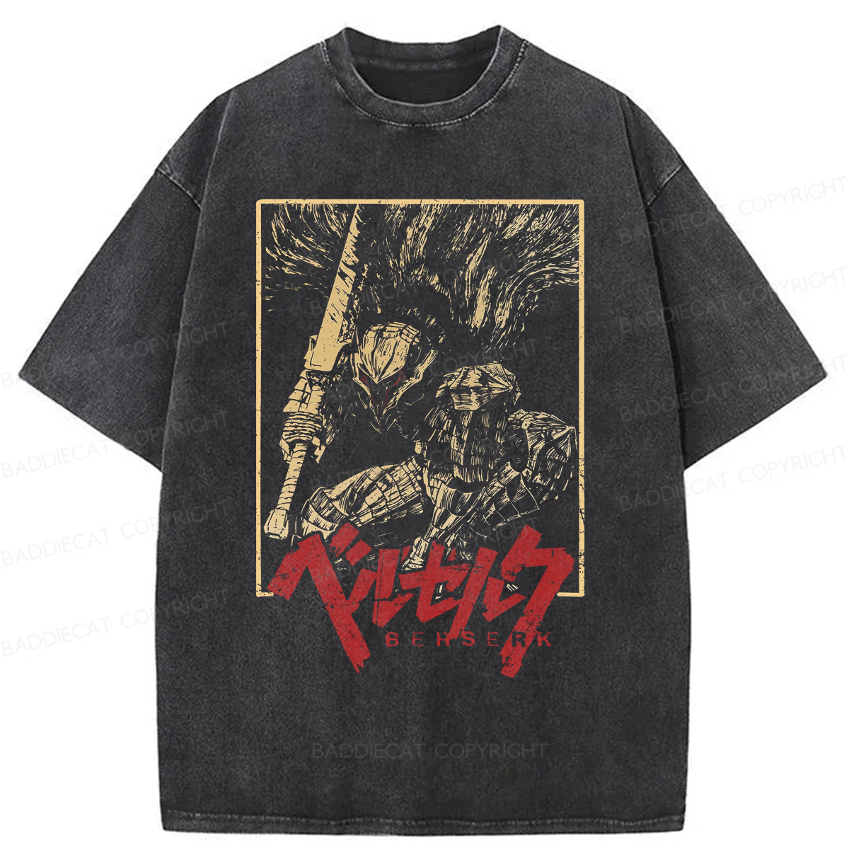 Baddiecat Berserk Guts Black Swordsman Washed T-shirt