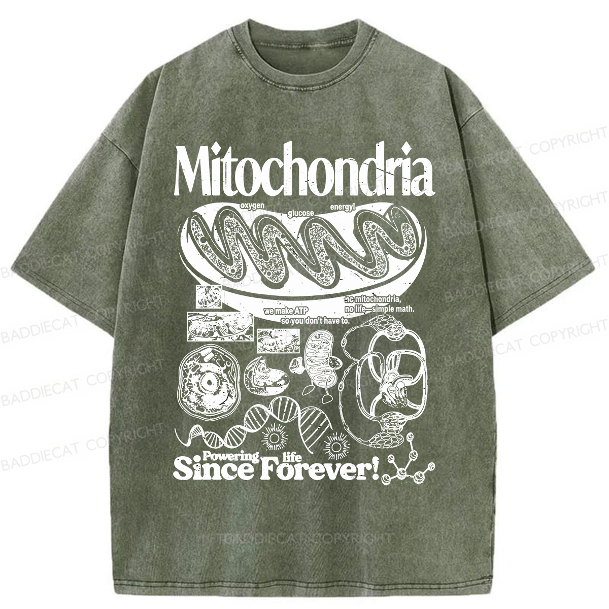 Baddiecat Mitochondria Vintage Science Washed T-shirt