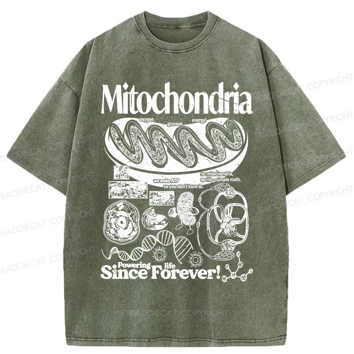 Baddiecat Mitochondria Vintage Science Washed T-shirt