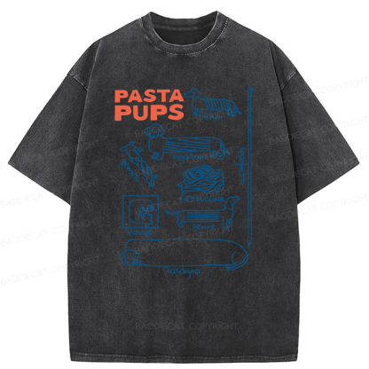 Baddiecat Pasta Pups Dachshunds As Pasta Types Washed T-shirt