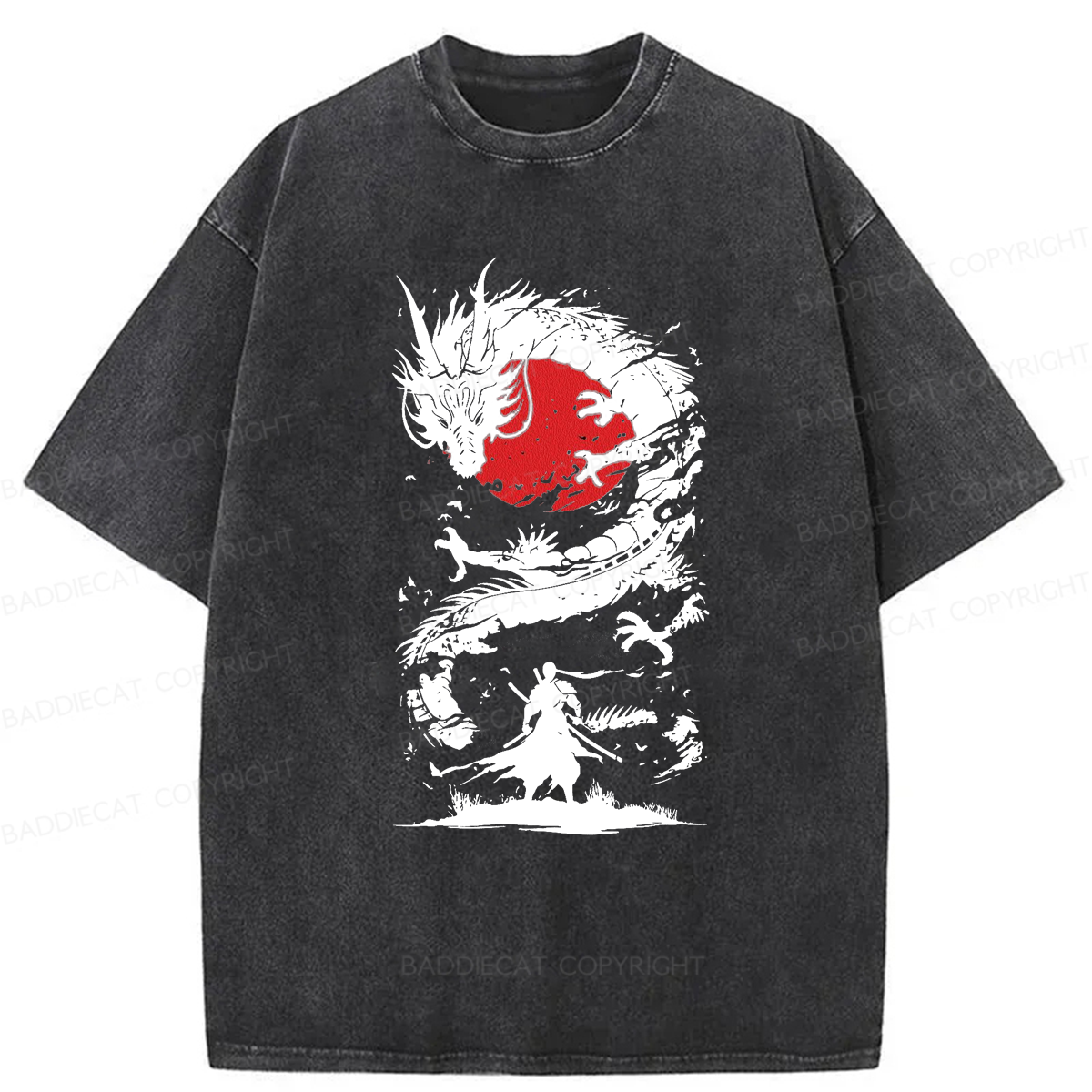 Baddiecat Japanese Fighting Dragon Washed T-shirt