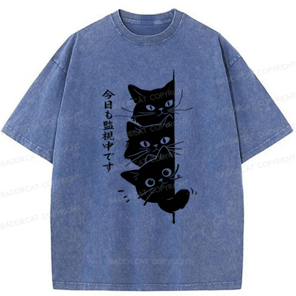 Baddiecat Black Cats Watching You Washed T-shirt