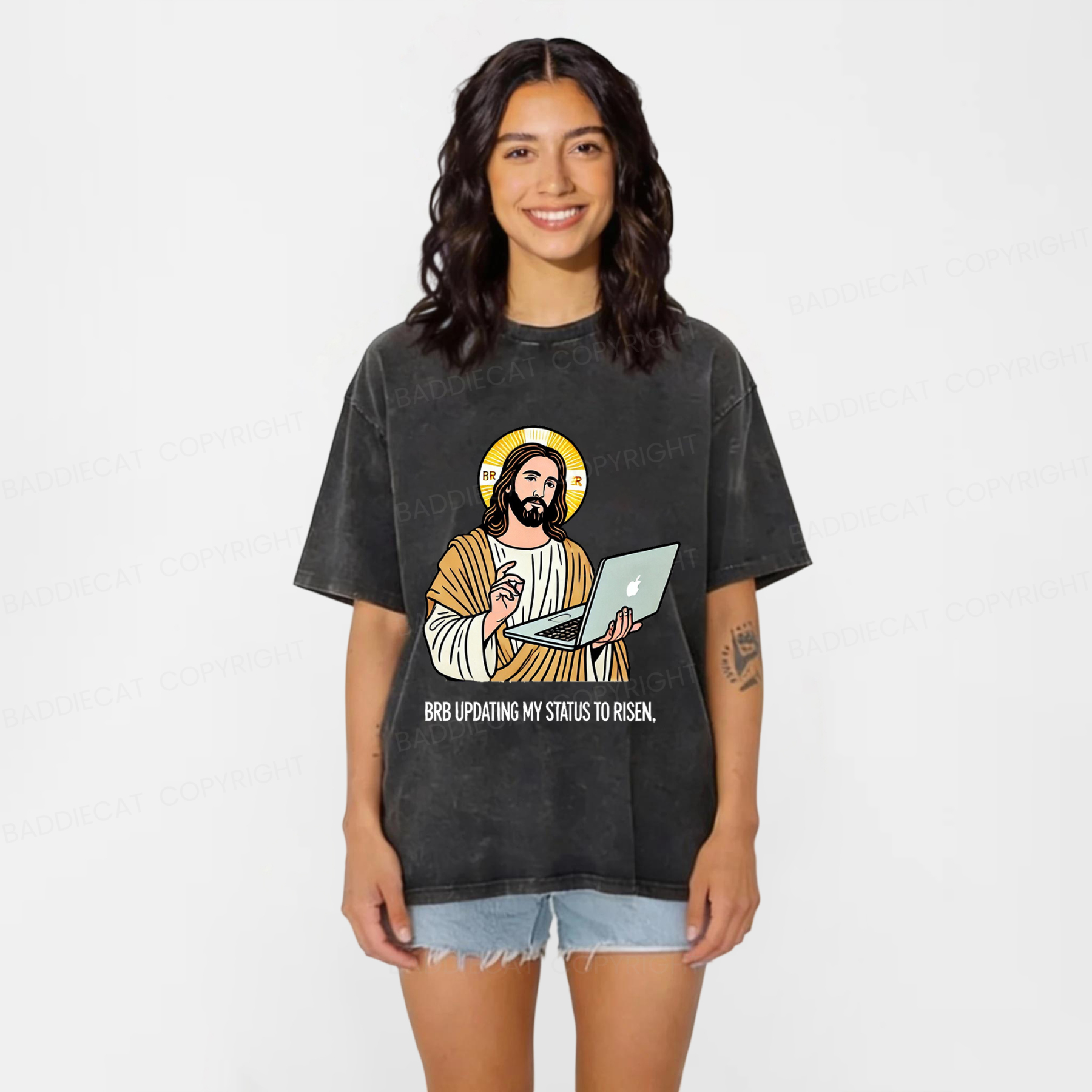 Baddiecat Funny Jesus Retro Washed T-shirt