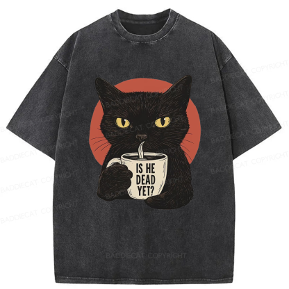 Baddiecat Is He Dead Yet Black Cat Washed T-shirt