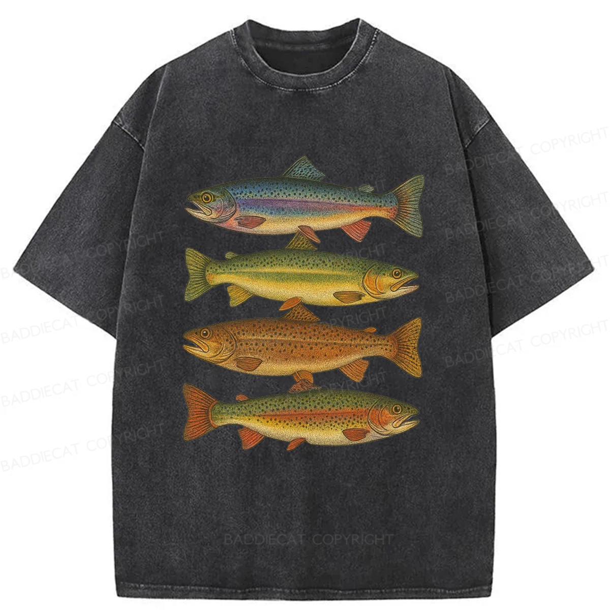 Baddiecat Retro Fishes Washed T-shirt
