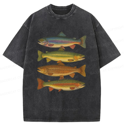 Baddiecat Retro Fishes Washed T-shirt