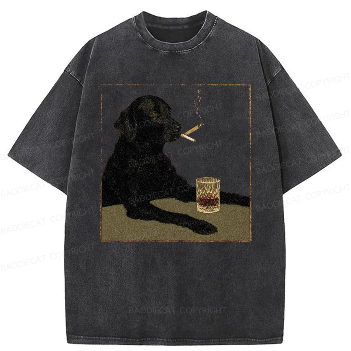 Baddiecat Smoking Dog Washed T-shirt