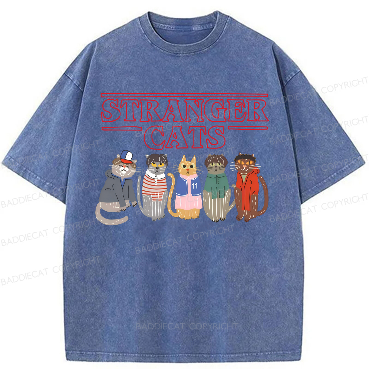 Baddiecat Stranger Cats Washed T-shirt