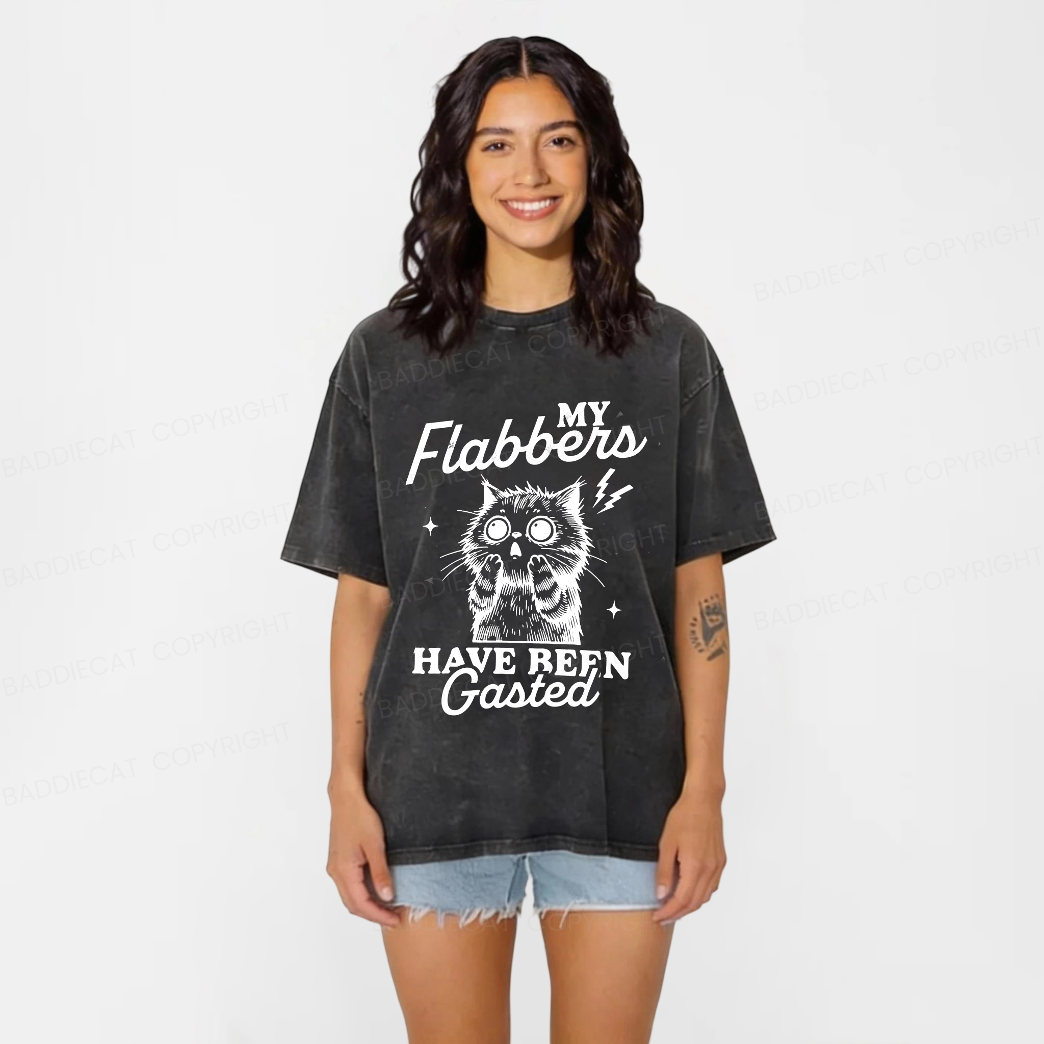 Baddiecat Stiff-faced Kitten Washed T-shirt