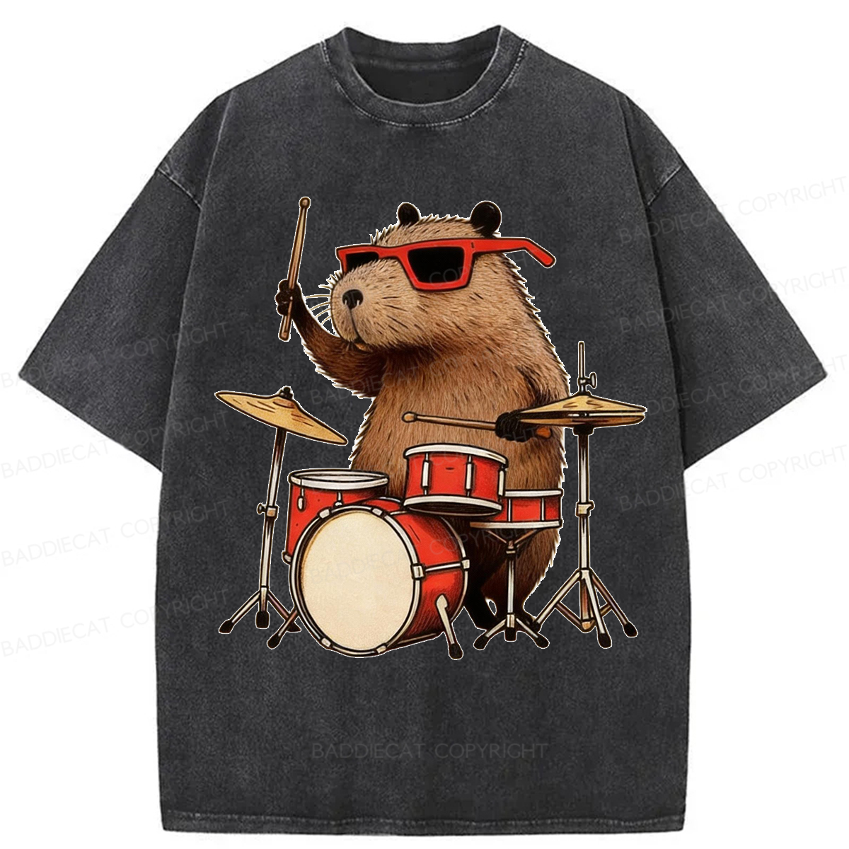 Baddiecat Musical Capybara Washed T-shirt