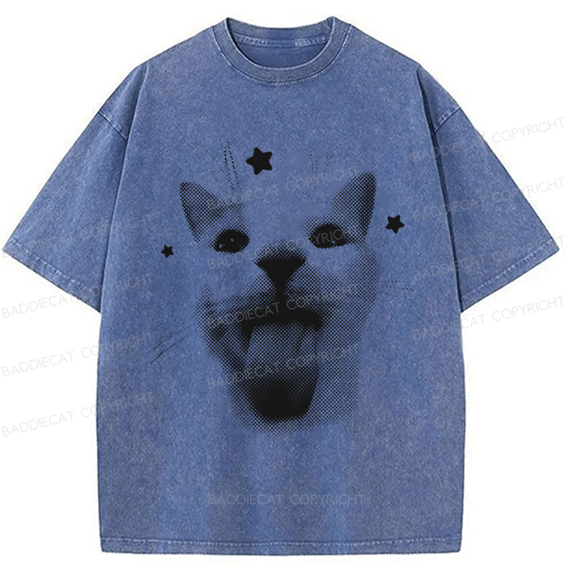 Baddiecat Retro Cat Washed T-shirt