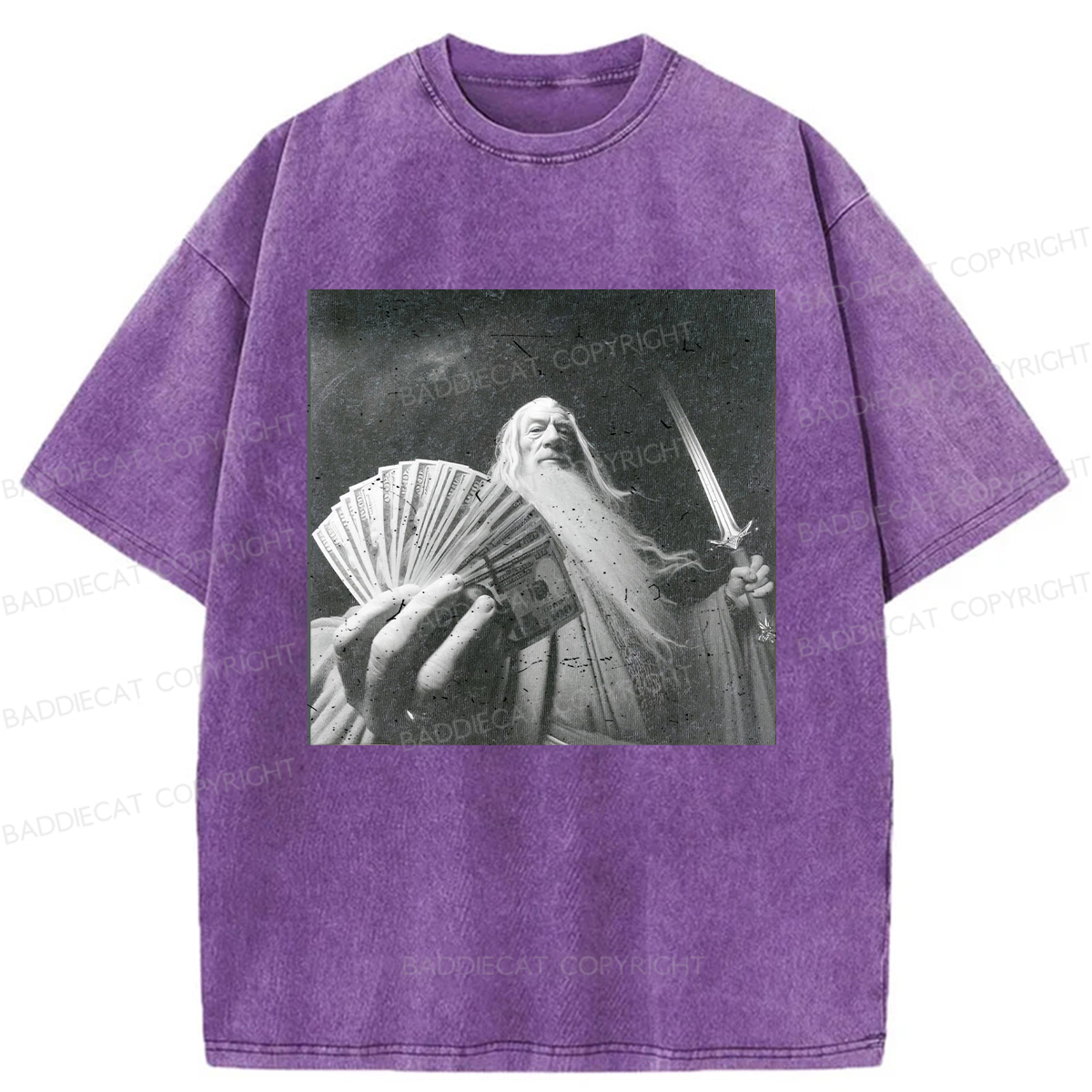 Baddiecat Wizard Old And Rich Comfort Washed T-shirt