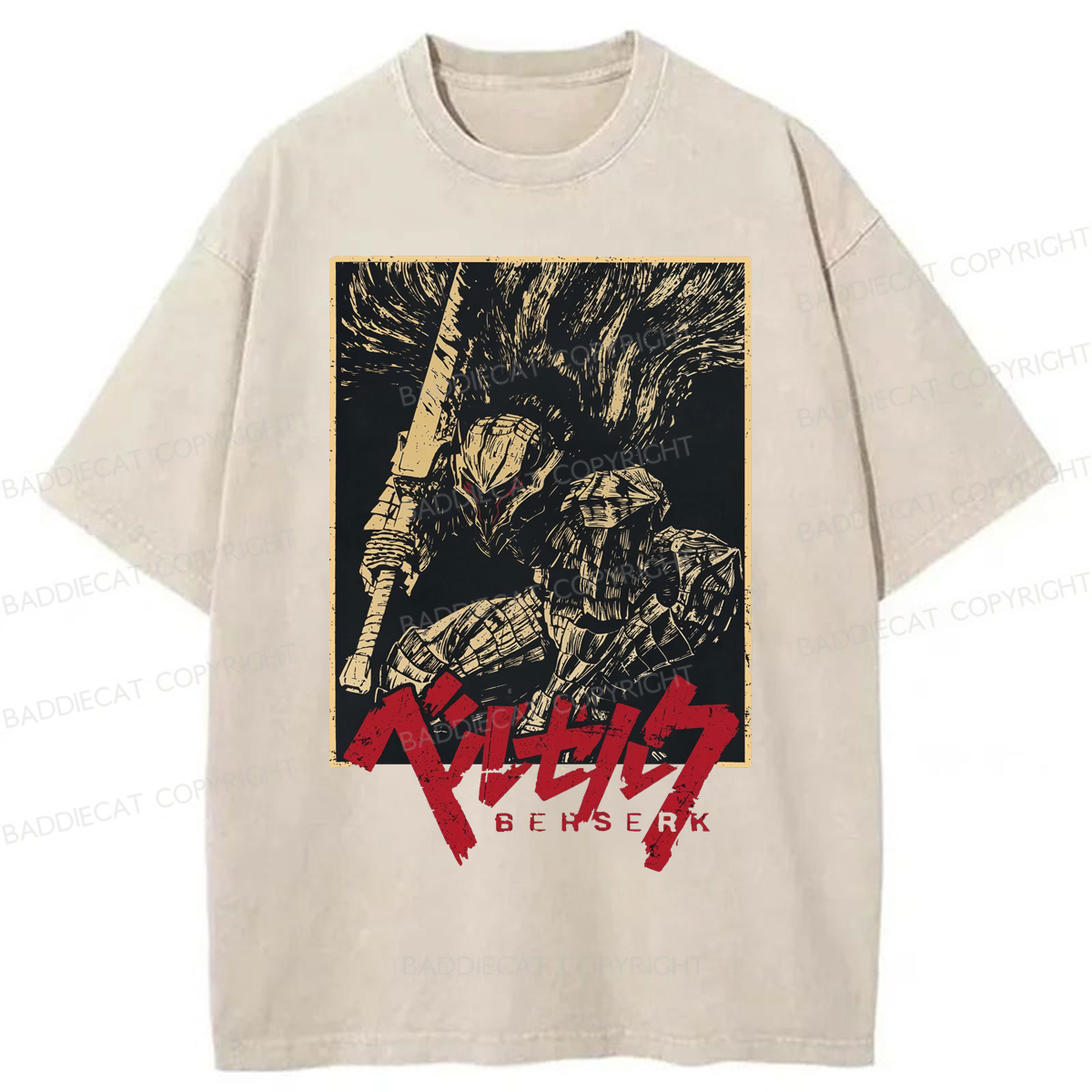 Baddiecat Berserk Guts Black Swordsman Washed T-shirt
