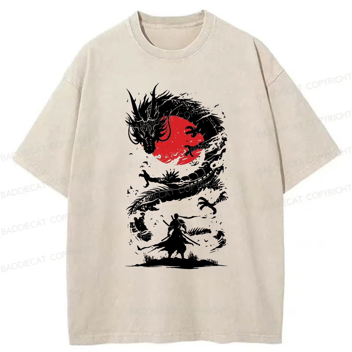 Baddiecat Japanese Fighting Dragon Washed T-shirt