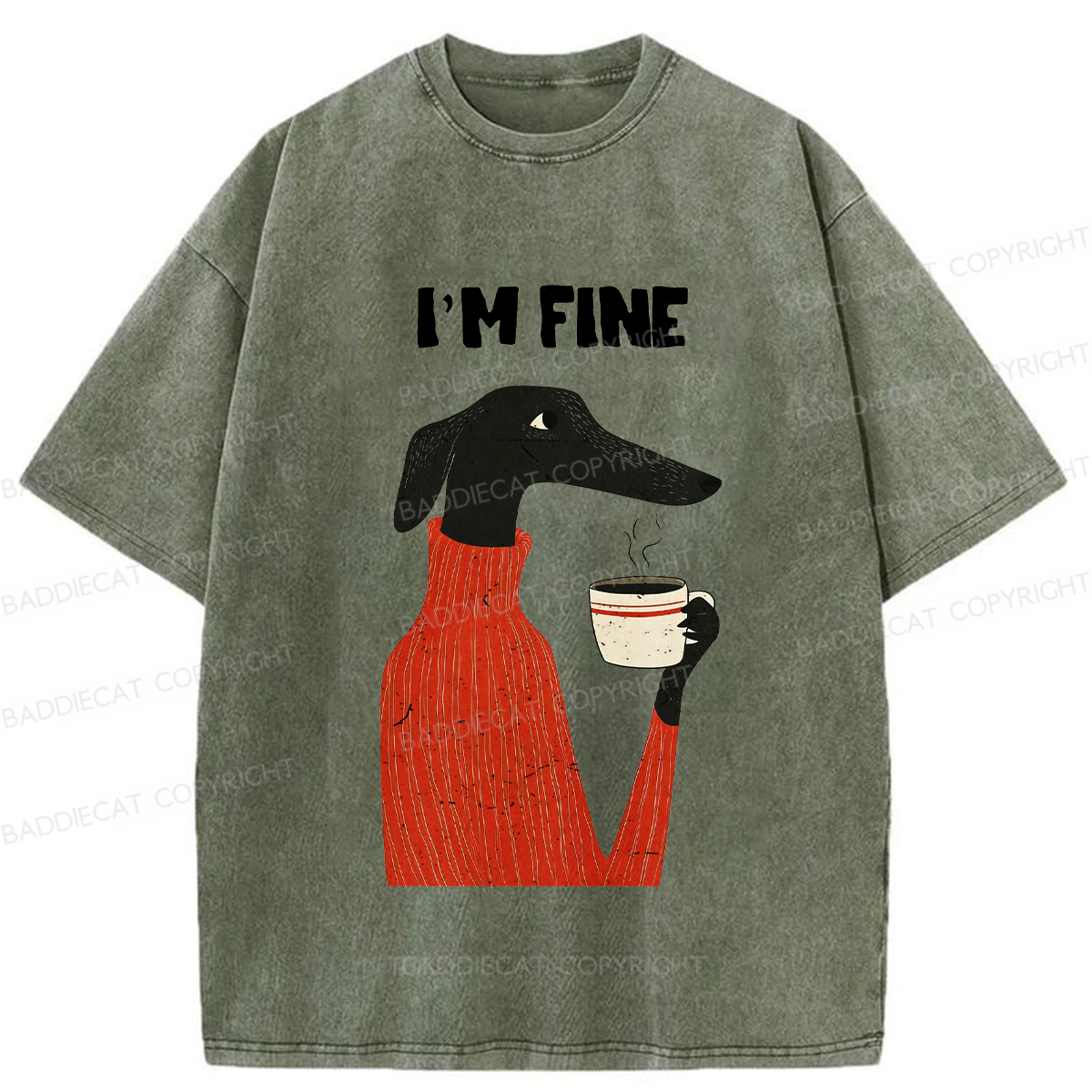 Baddiecat I'm Fine Washed T-shirt